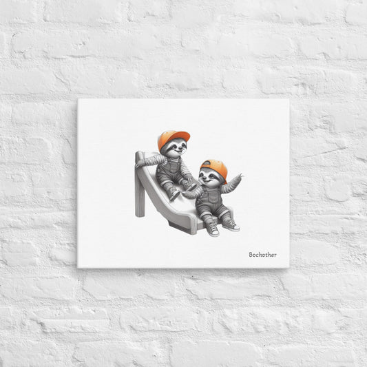 Toddler boy sloths on a slide Canvas 16 x 20