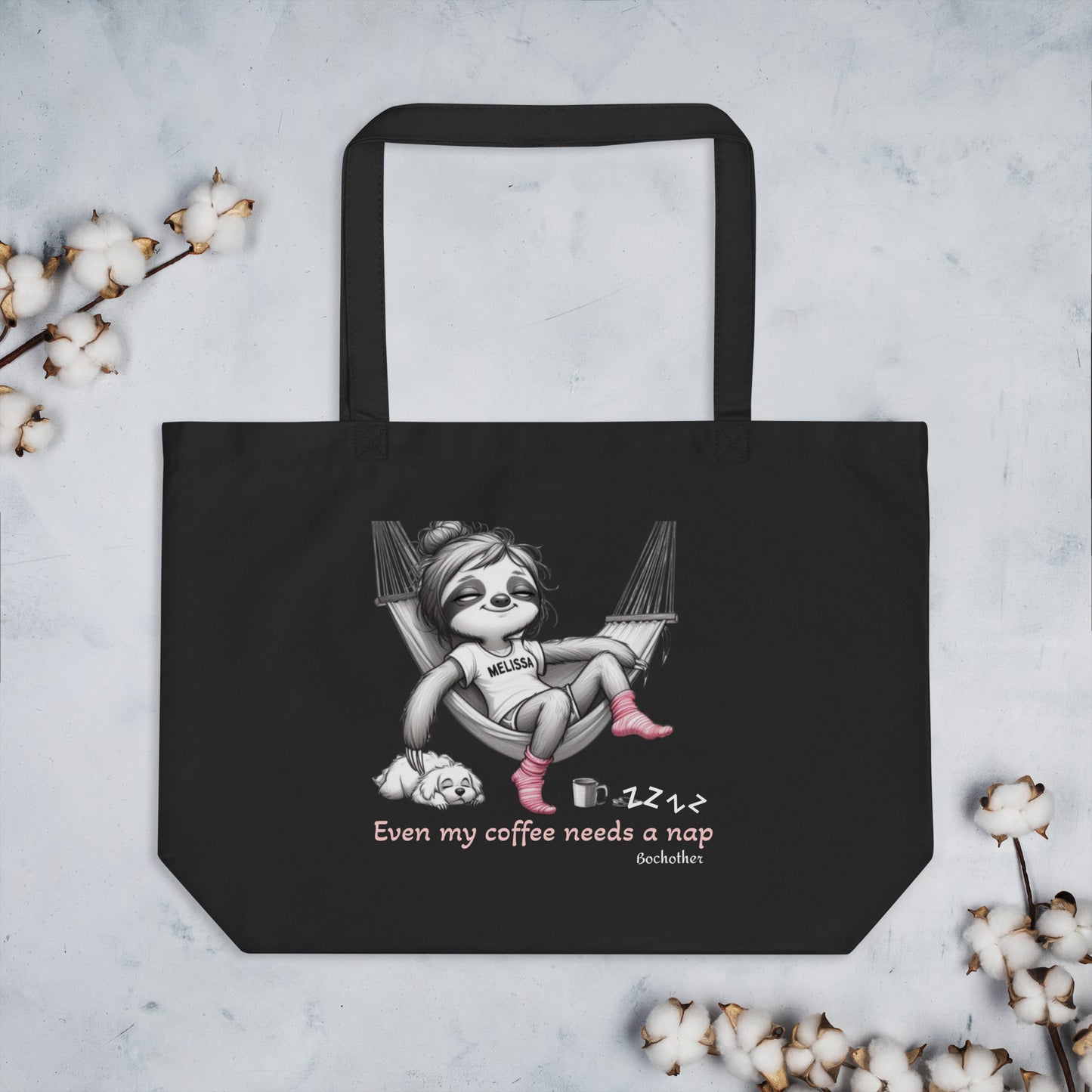 Lady sloth in hammock - Large organic tote bag